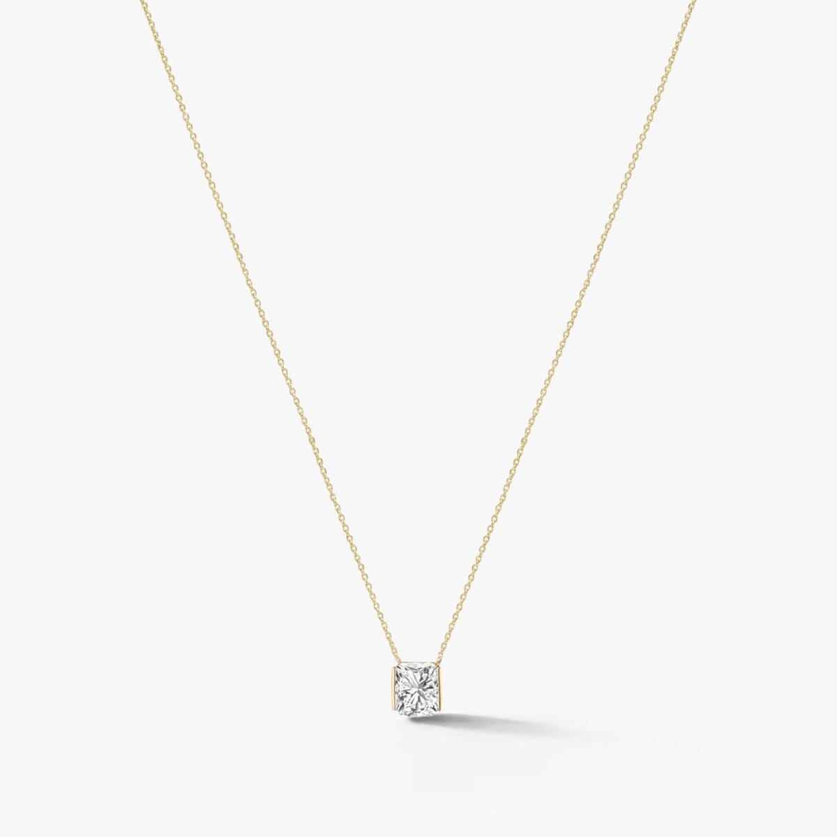 Lumière Radiant Solitaire Necklace 18k Yellow Gold 1 CT