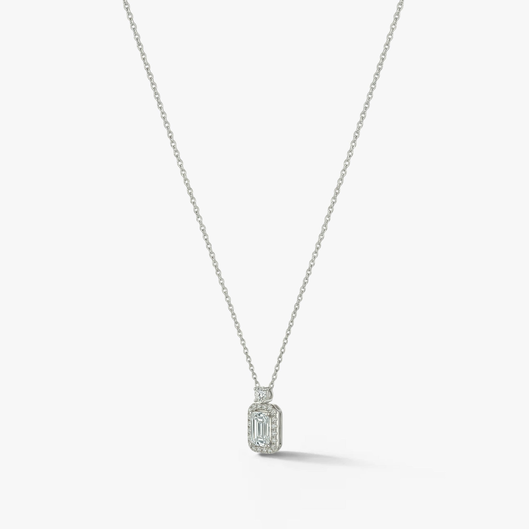 Valora Emerald Halo Pendant Necklace 18k White Gold 1 ct