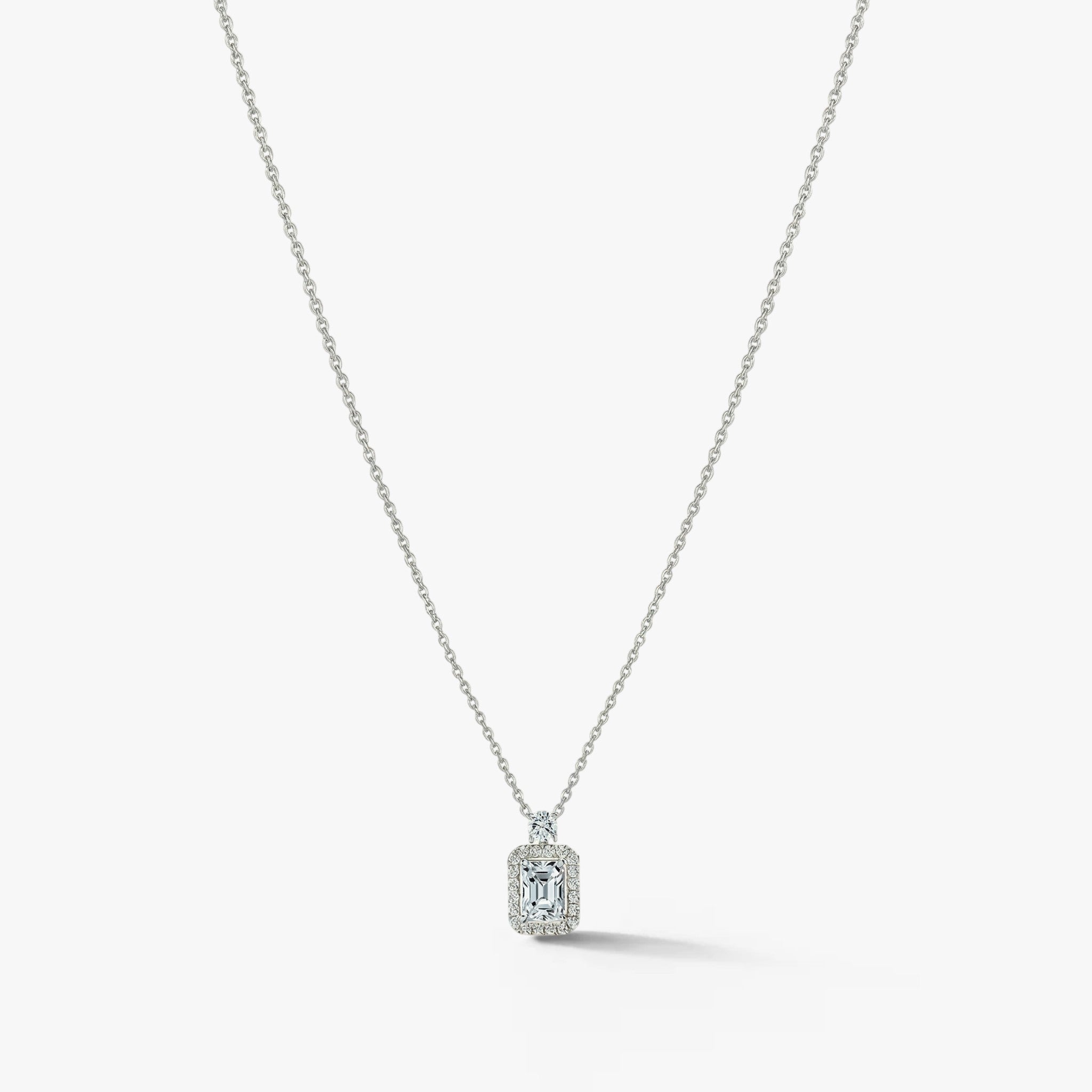 Valora Emerald Halo Pendant Necklace 18k White Gold 1 ct