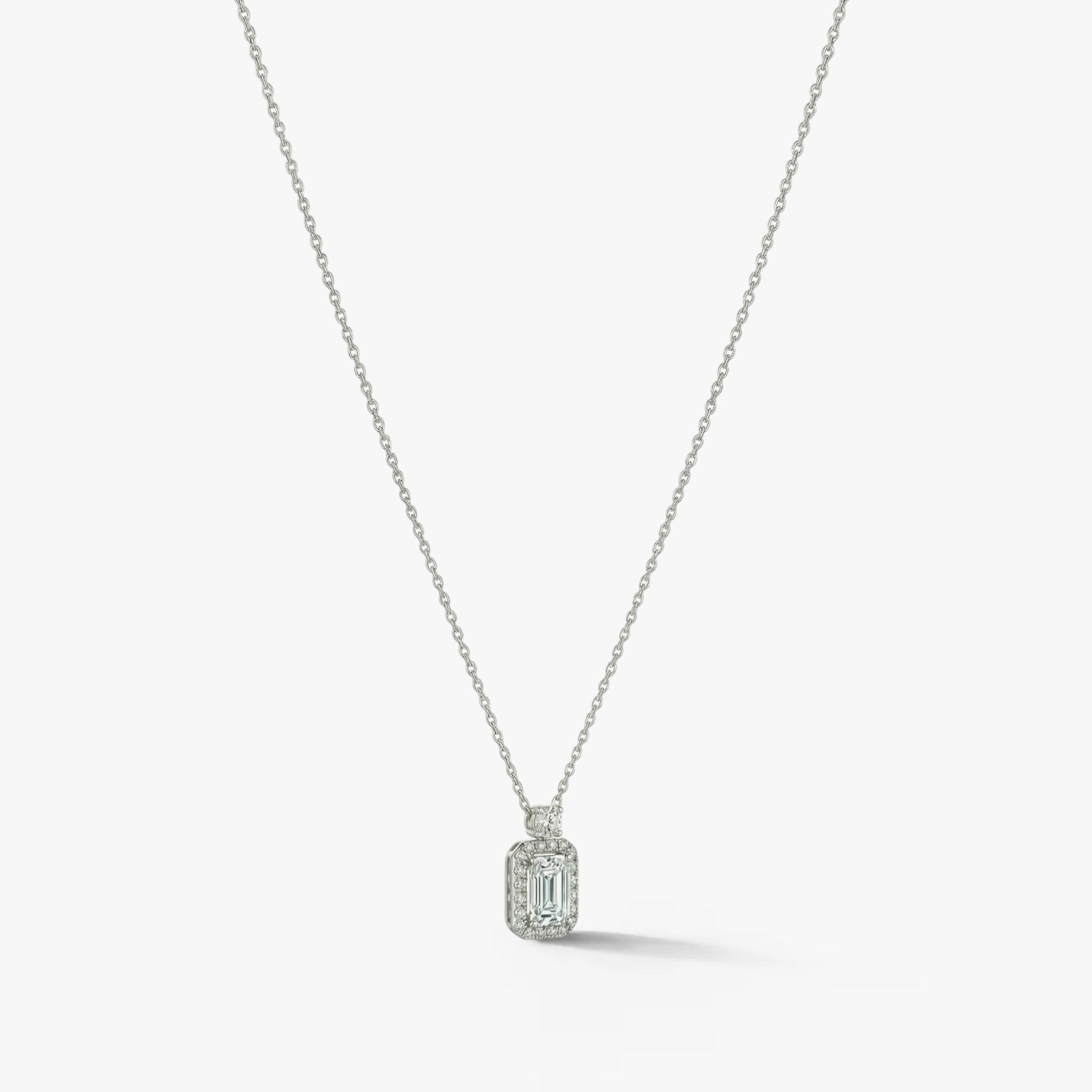 Valora Emerald Halo Pendant Necklace 18k White Gold 1 ct