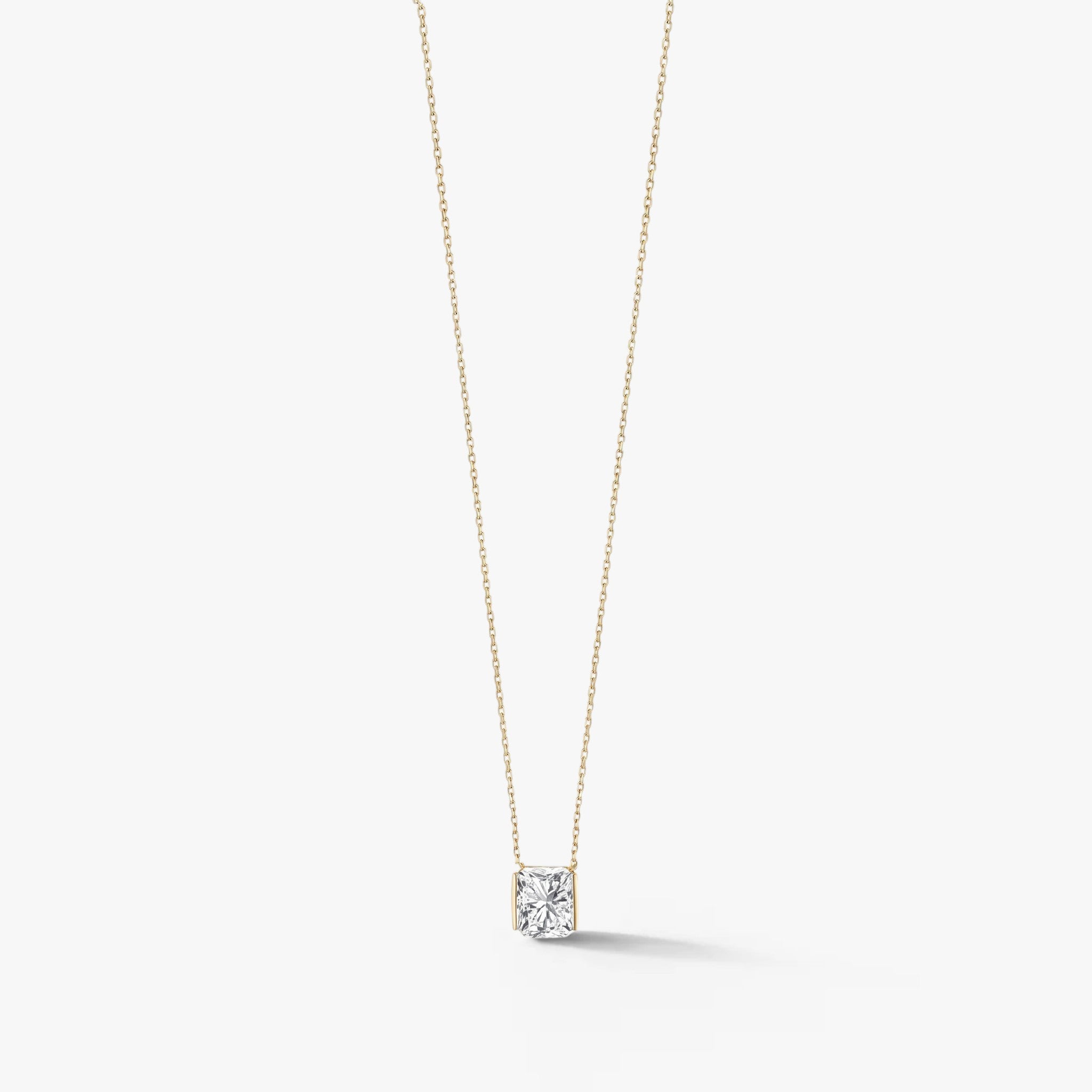 Lumière Radiant Solitaire Necklace 18k Yellow Gold 1 CT