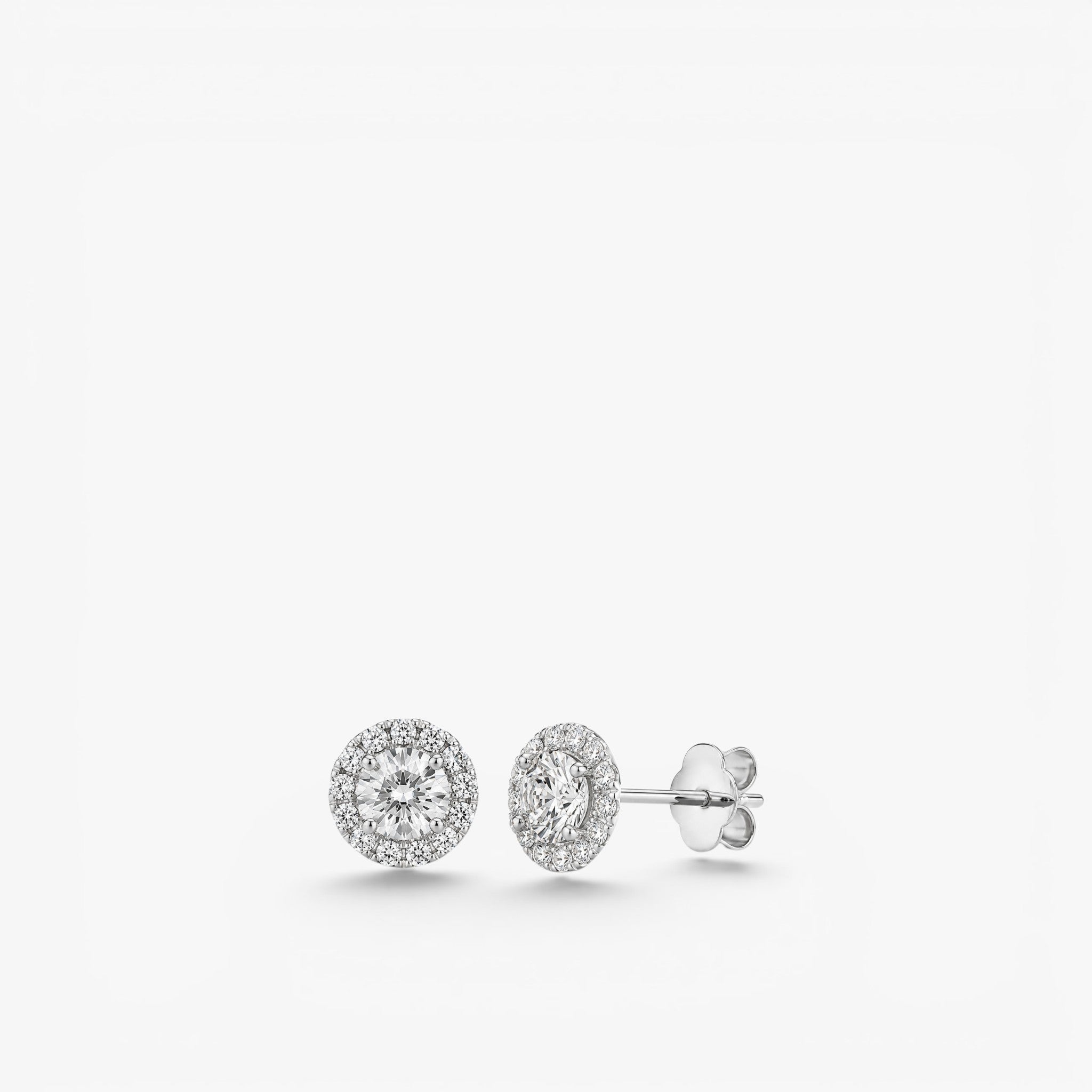 Aureole Halo Stud Earrings 18k White Gold