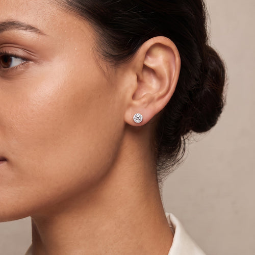 Aureole Halo Stud Earrings 18k White Gold