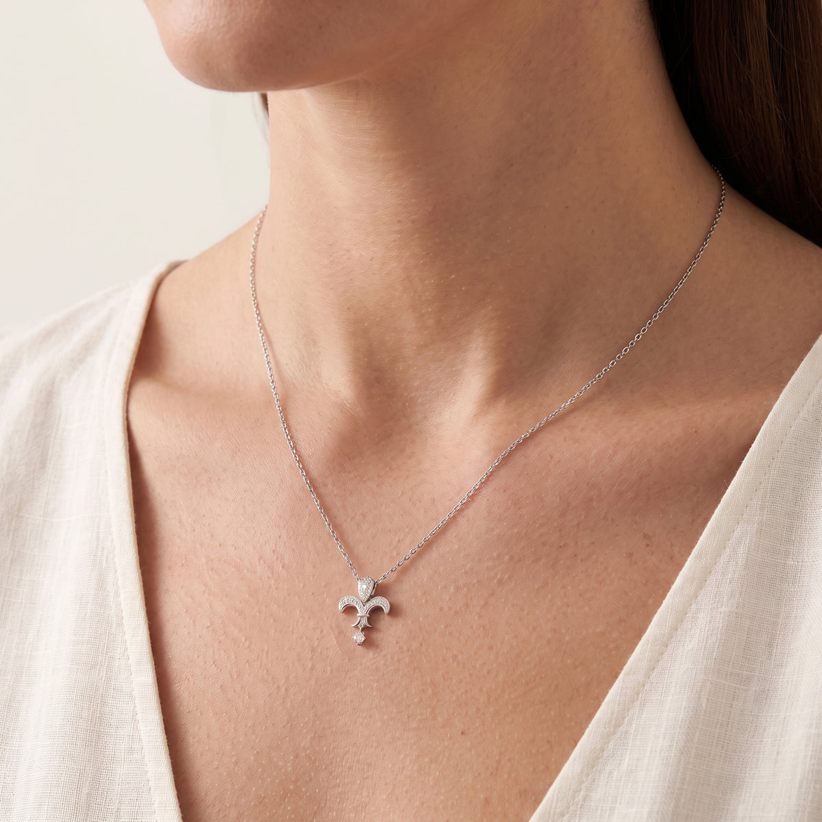 Fleur de Lys Diamond Necklace 18k White Gold